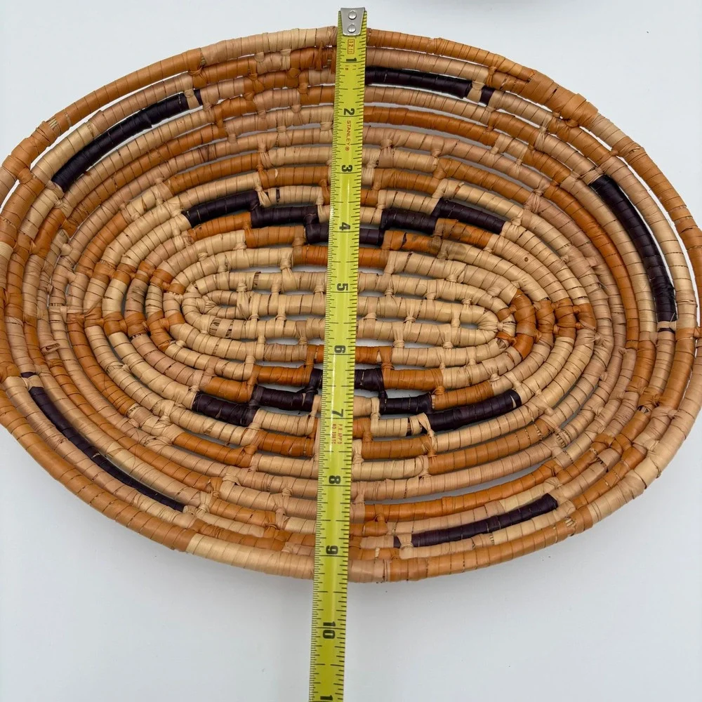 Vtg Handwoven Oval Butterfly Bowl Basket Rustic Earth‎ Tone Boho